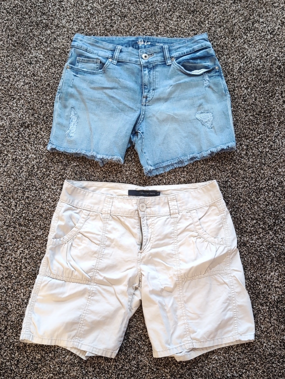 Style & Co. Light Blue Distressed Denim Shorts & Cream Casual Cotton Shorts